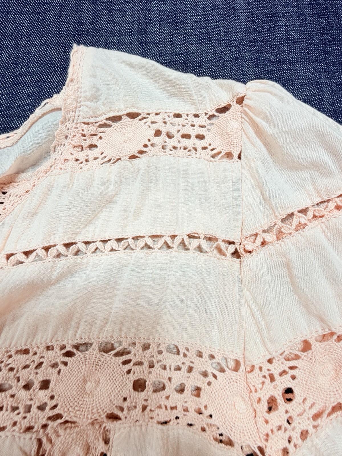 Tularosa Blush Pink Cotton Crochet Lace Inset Long Sleeve Mini Dress Size M