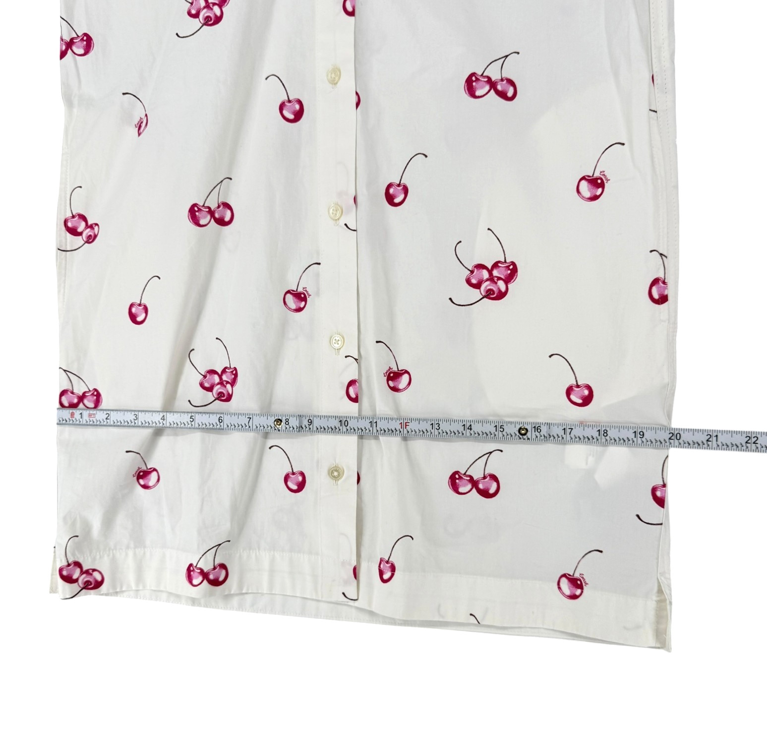 Coach Cherry Button Front Dress XS Cotton White Collared Pockets Preppy CQ848