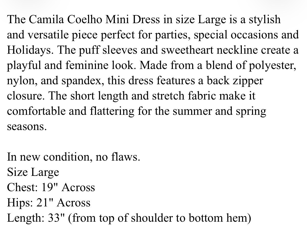 Camila Coelho Mini Dress Size Large Black Flocked Dot Stretch Puff Sleeve Party
