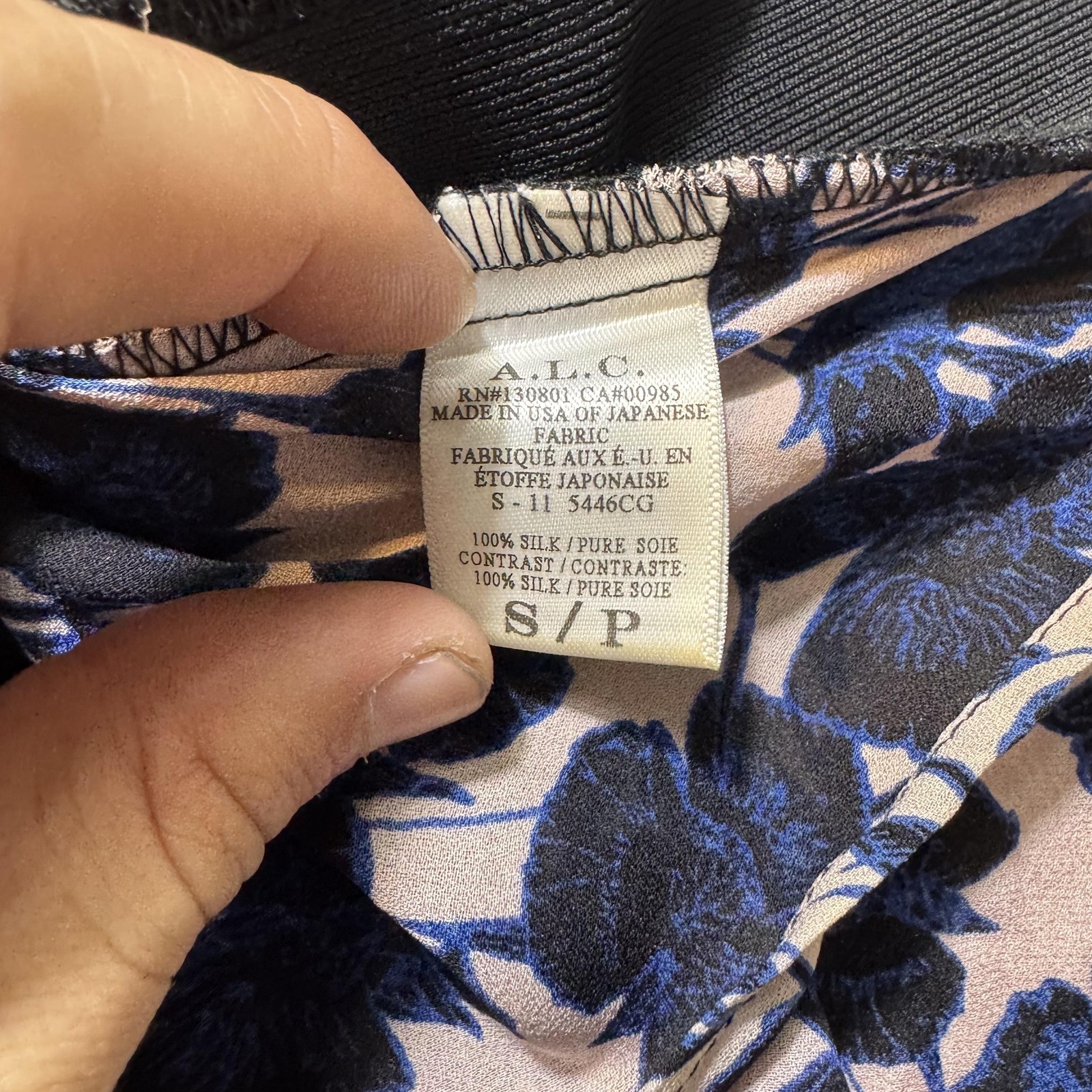 A.L.C. Dress Womens Small Blue Black Floral Silk Sleeveless Shift Made USA 2014