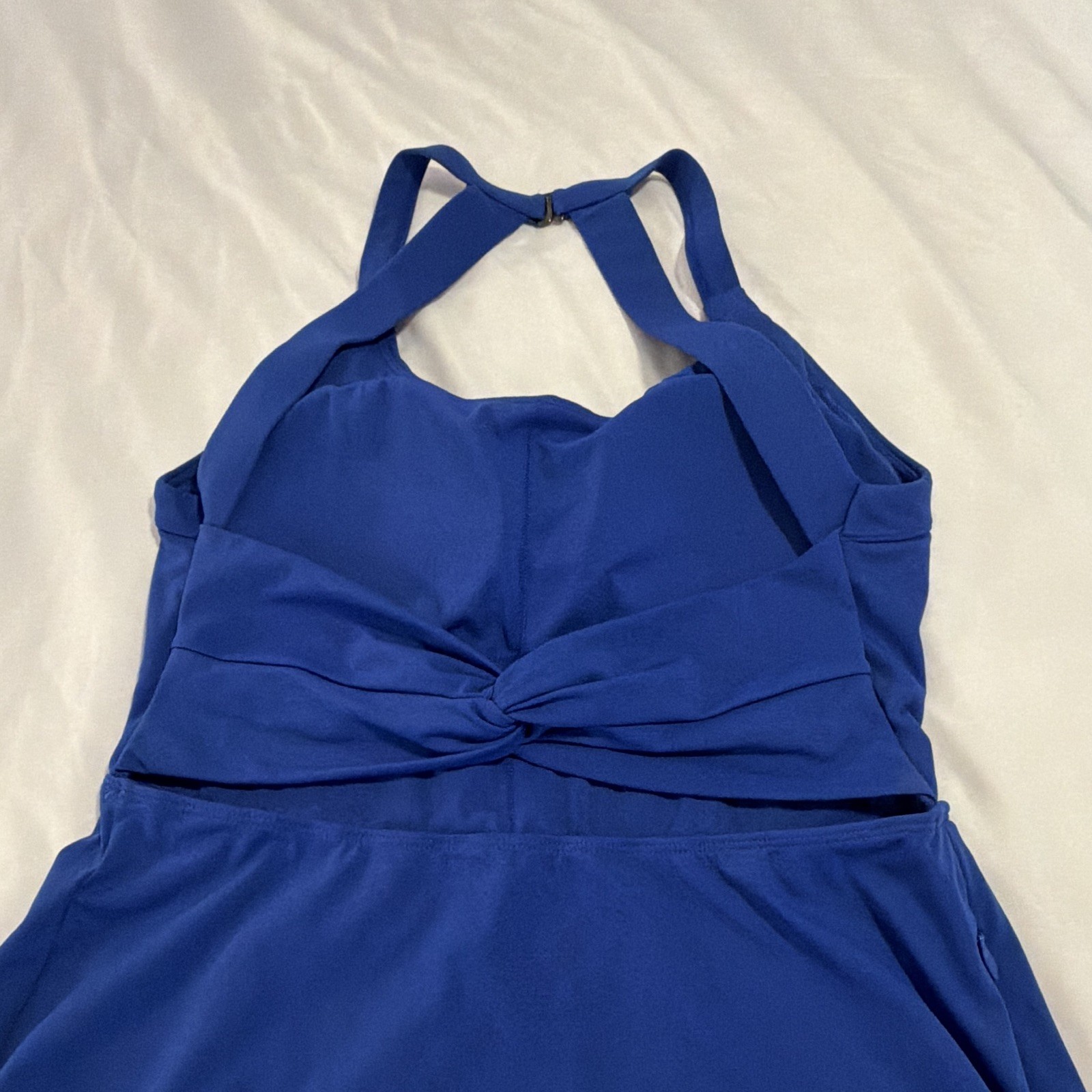 Halara Blue zip-pocket, twist back midi with built-in bra & front slit