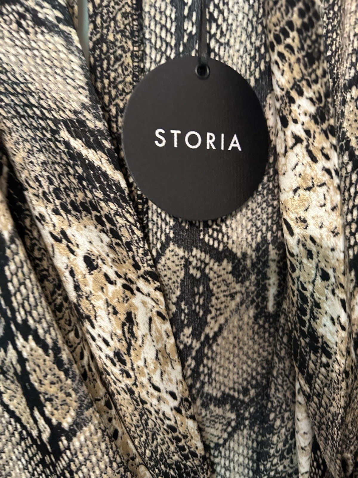 NWT Storia Size Small Snakeskin Dress Mini 3/4 Sleeve Ruched At Waist Party Boho