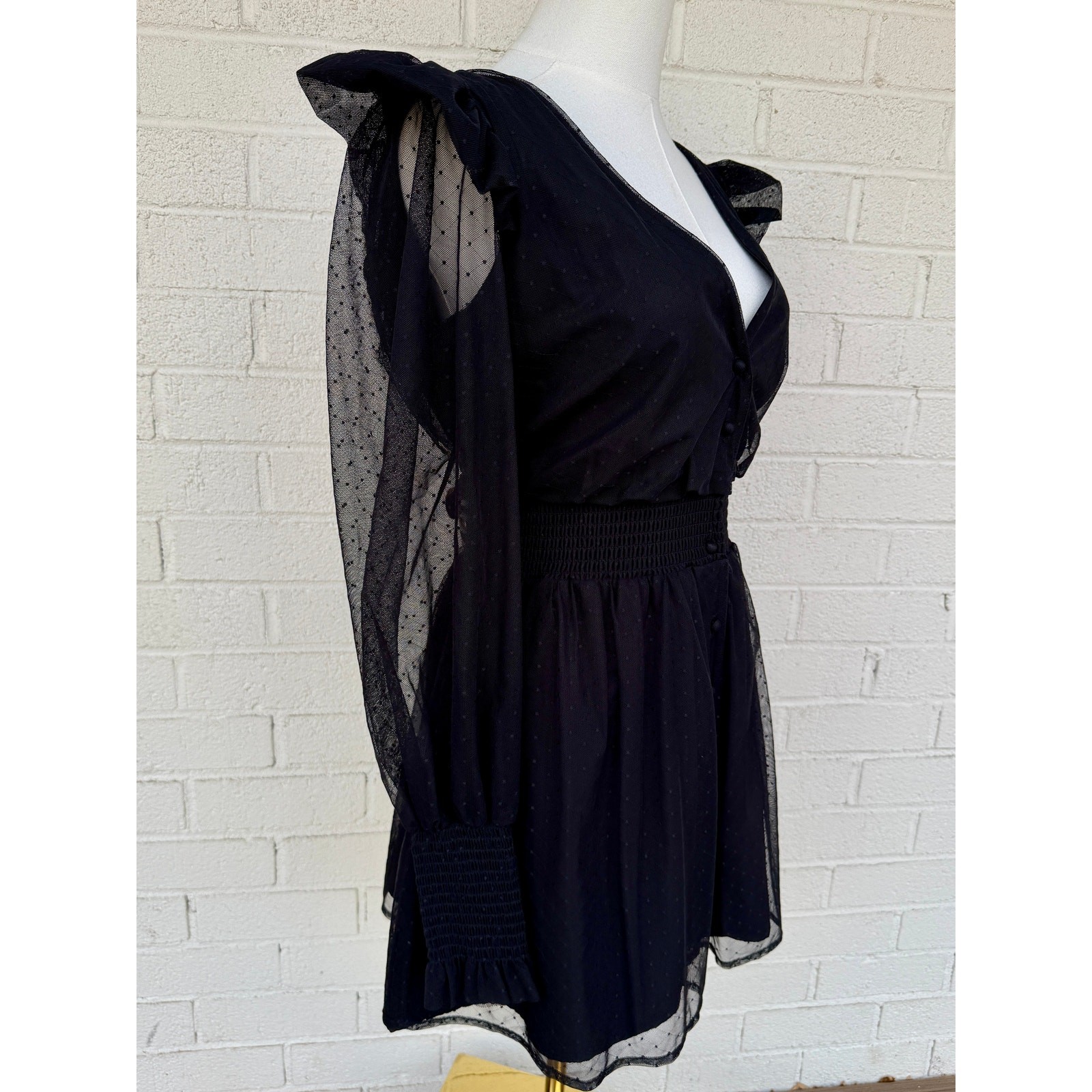Tularosa Black Sheer Swiss Dot Button Front Mini Dress Revolve Sexy S