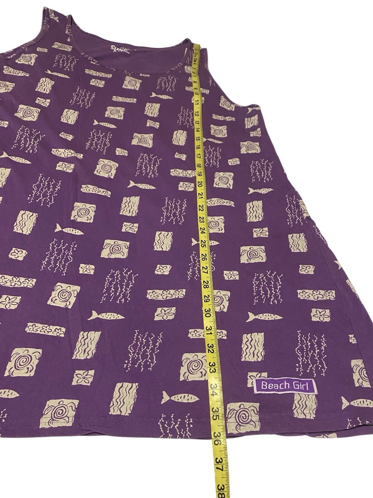 Sunshine Raised Novelty Fish Tunic Mini Dress L/XL Purple 100% Cotton Beach Girl
