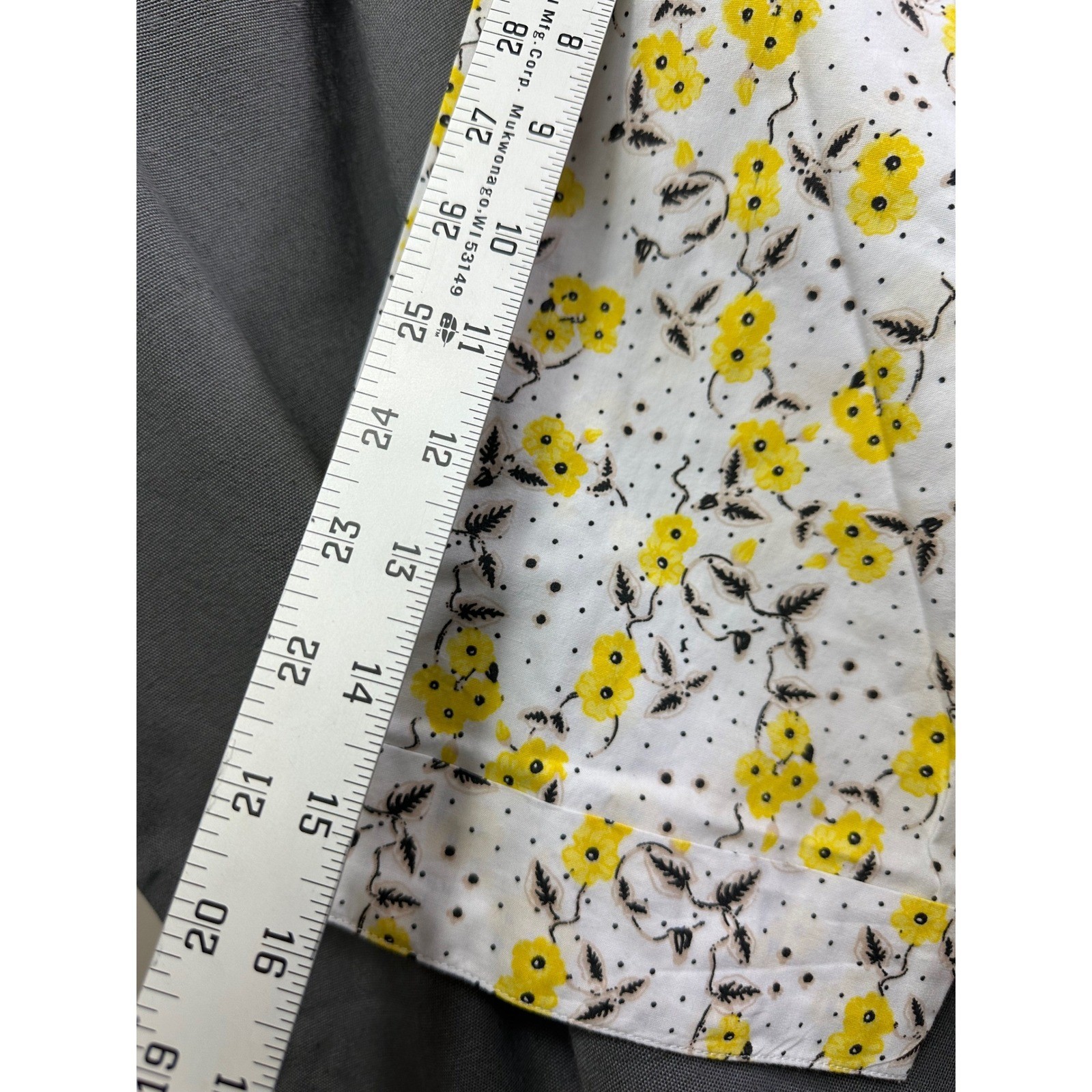 National 1X New Floral Polka Dot Snap Front Duster House Dress White Yellow 1952