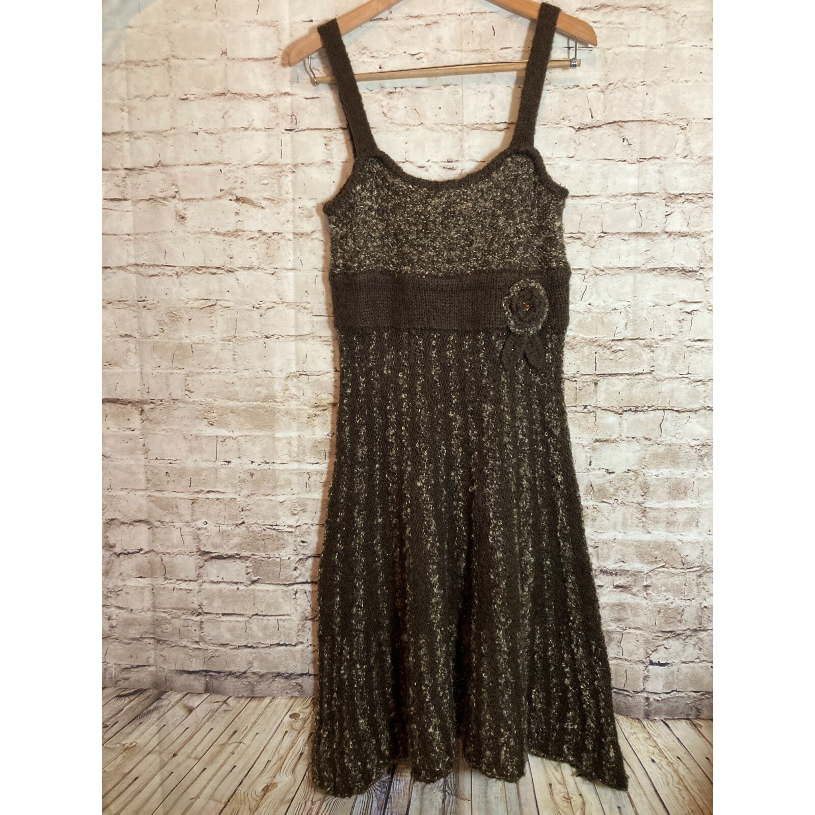 BCBG Maxazria Sweater Dress Womens Large Chocolate Wool Mohair Blend Artsy Knit