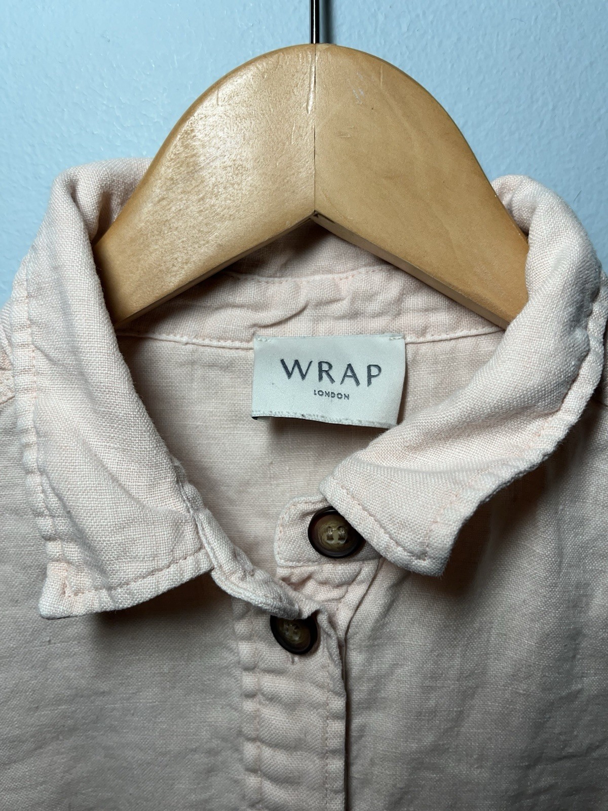 Wrap London Shirt Dress Buttons Pockets Pink Peachy Coastal Lagenlook Linen Sz 2