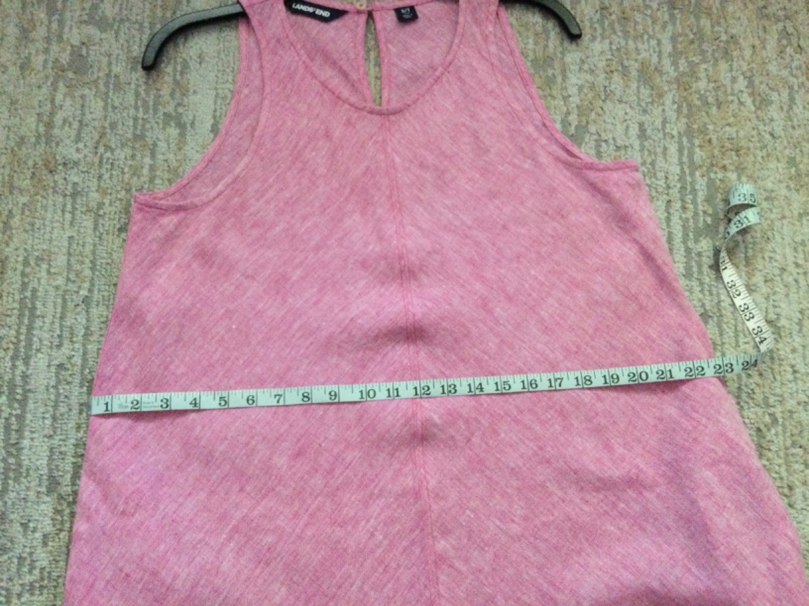 Lands End Pink Heather Linen Midi Dress A-Line Pockets Women Sz ST Boho Coastal