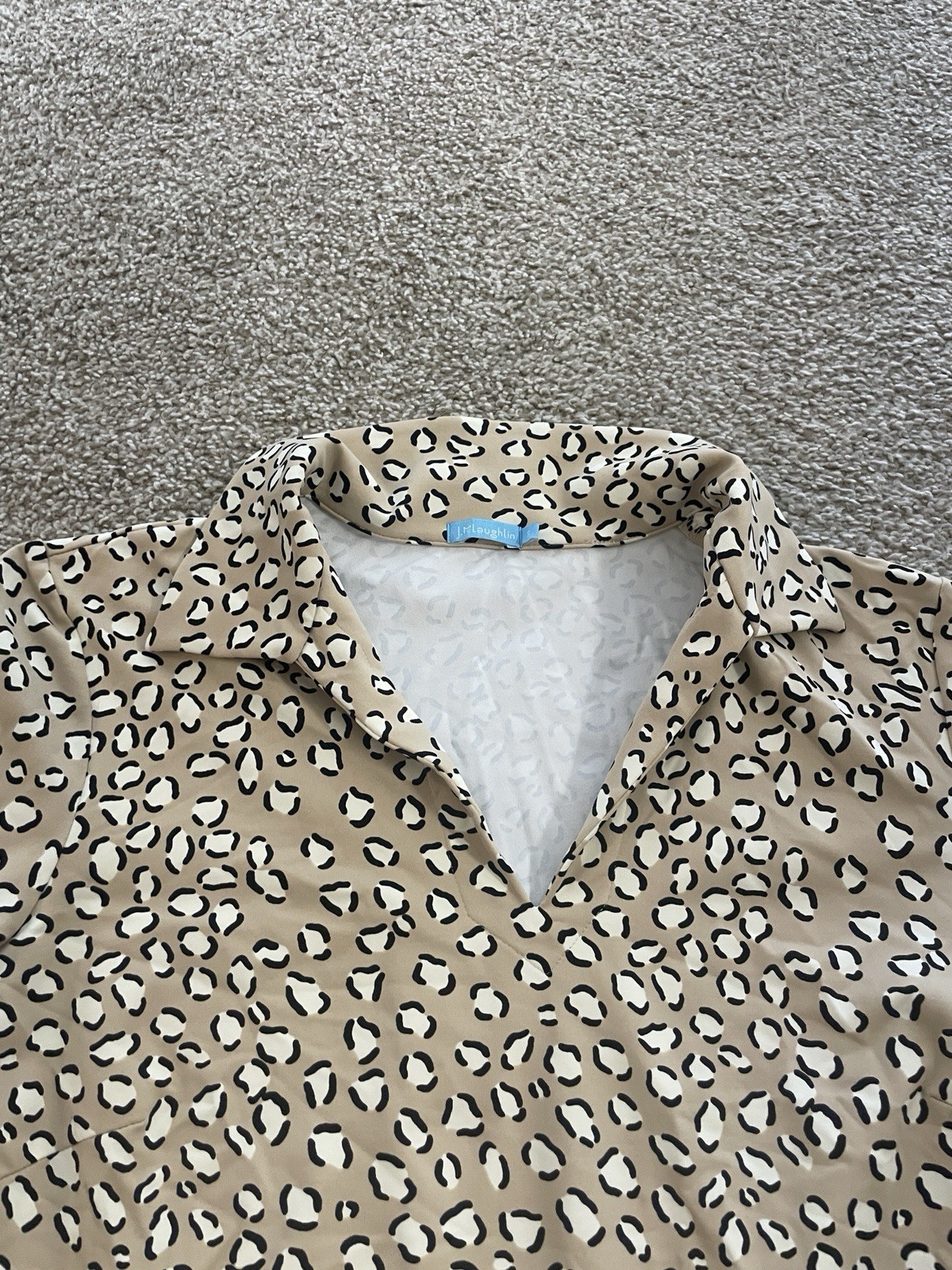 J. MCLAUGHLIN Tan Black White Cheetah Pattern Collared Stretch Dress Sz S