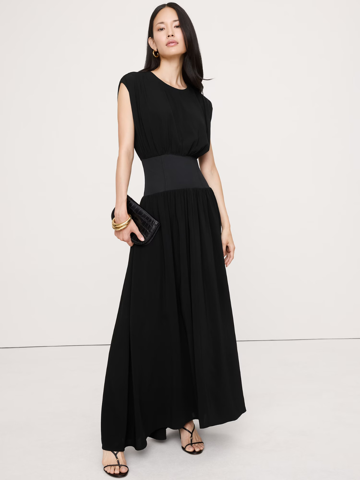 Banana Republic M Stretch-Crepe Drop-Waist Maxi Dress Chocolate Brown #852260