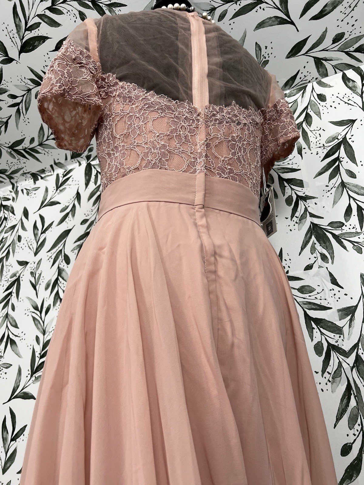 Elegant Blush Pink Lace Evening Gown Prom wedding Guest Sz S 6 NWT Bridesmaid #E