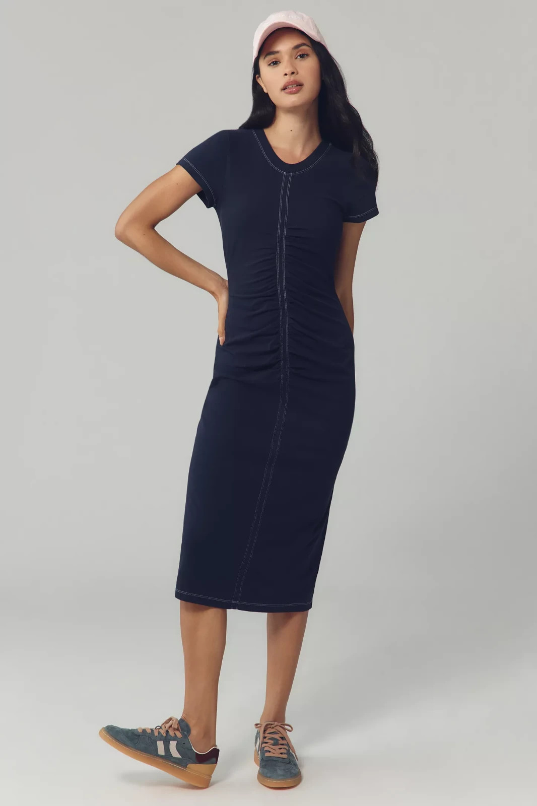 Anthropologie Daily Practice Short-Sleeve Gathered Midi Dress new with tag XXS
