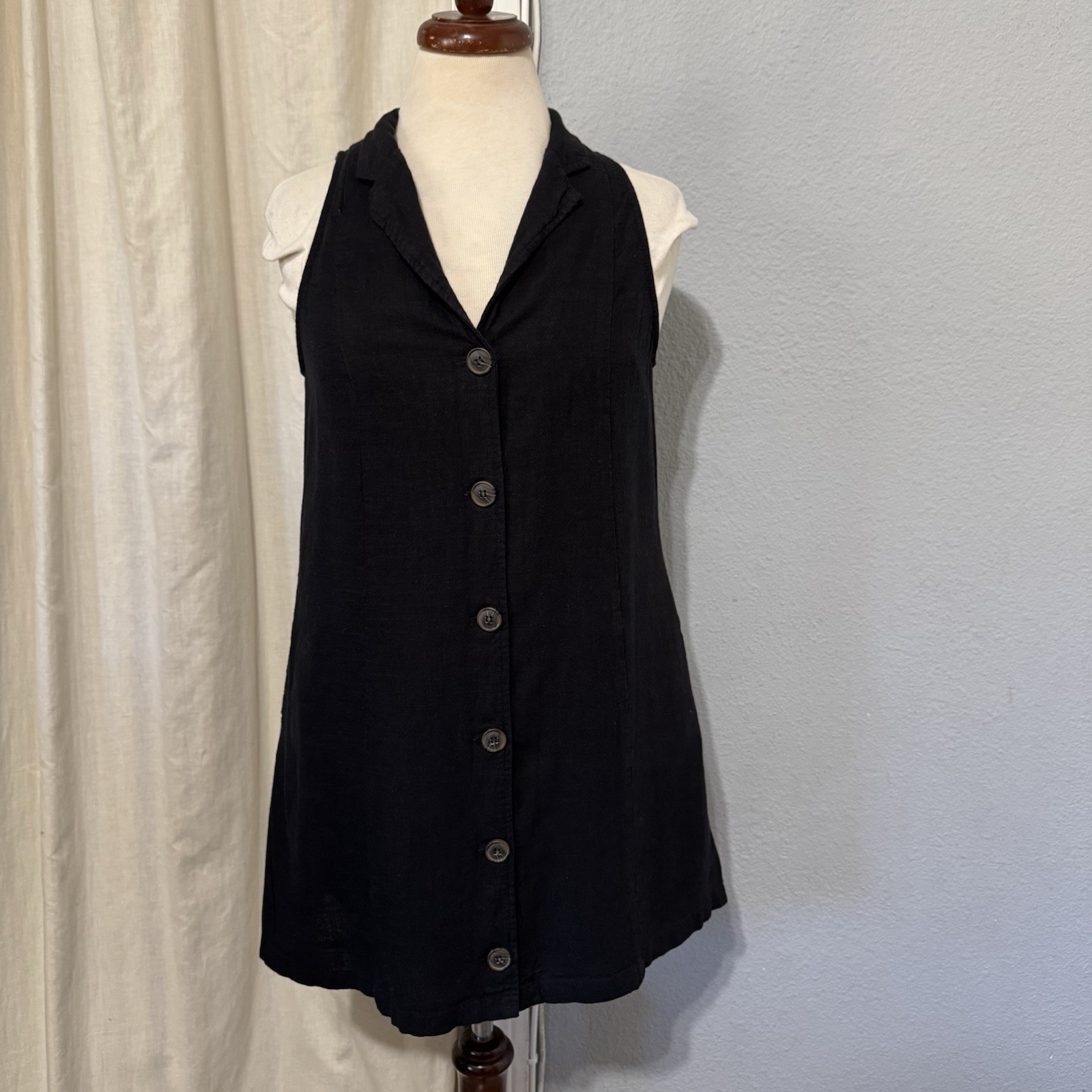 MOD REF Linen Blend Button Down Collared Sleeveless Mini Lined Dress Size S
