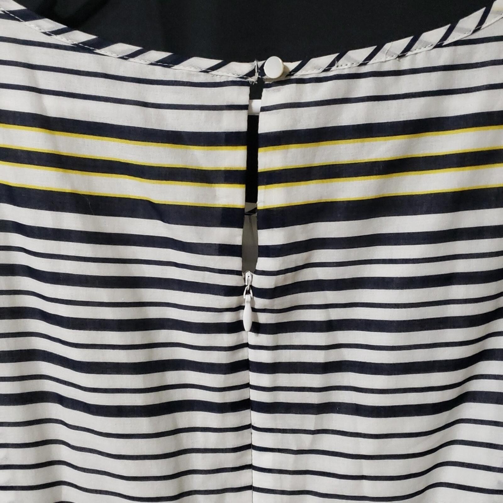 Talbots Sleeveless Striped 100% Cotton Dress in Black, White, & Yellow. Size: 16