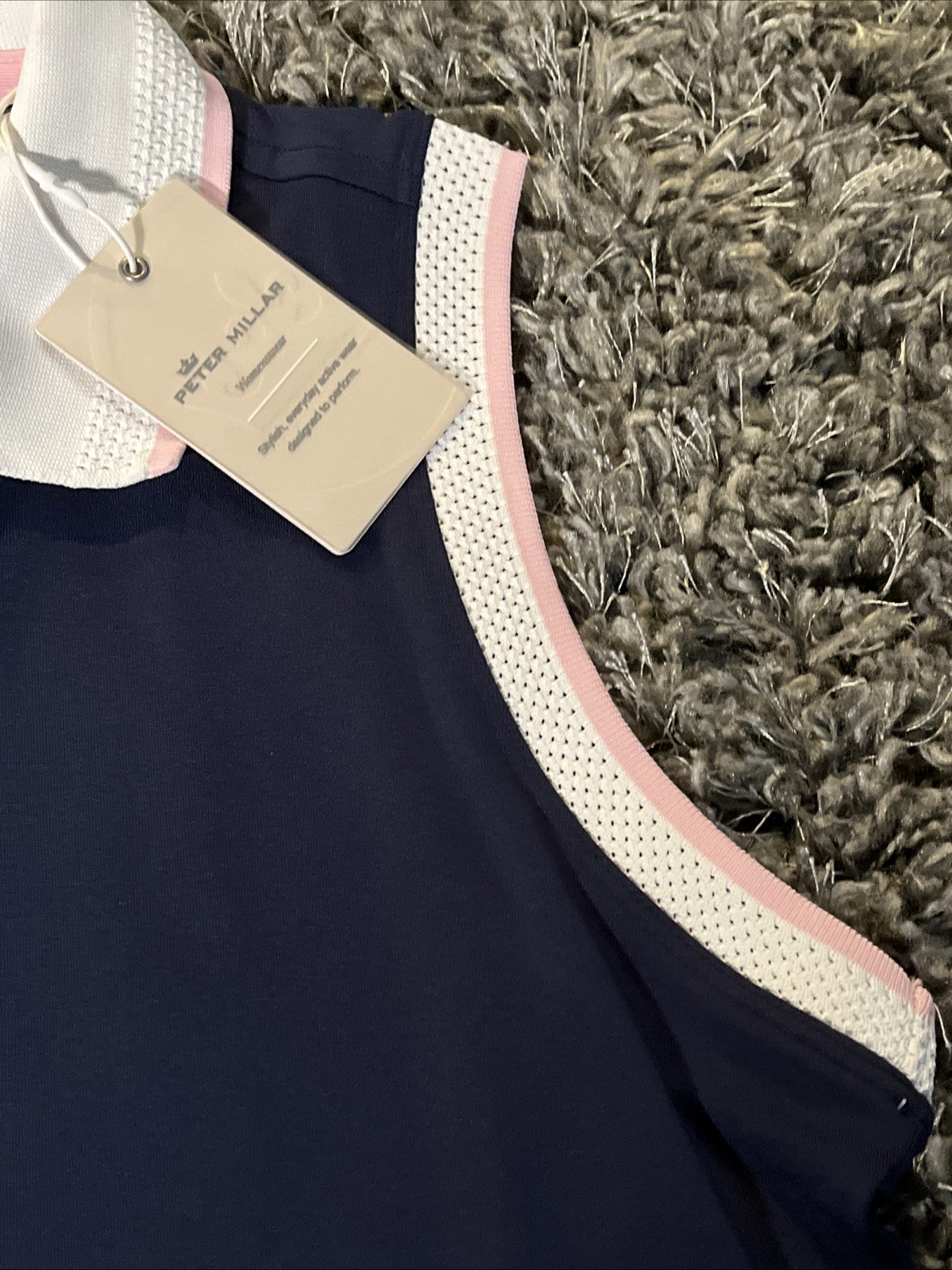 NWT Peter Millar Polo Dress 1/4 Zip Small Navy Blue-White Pink Trim Golf Tennis