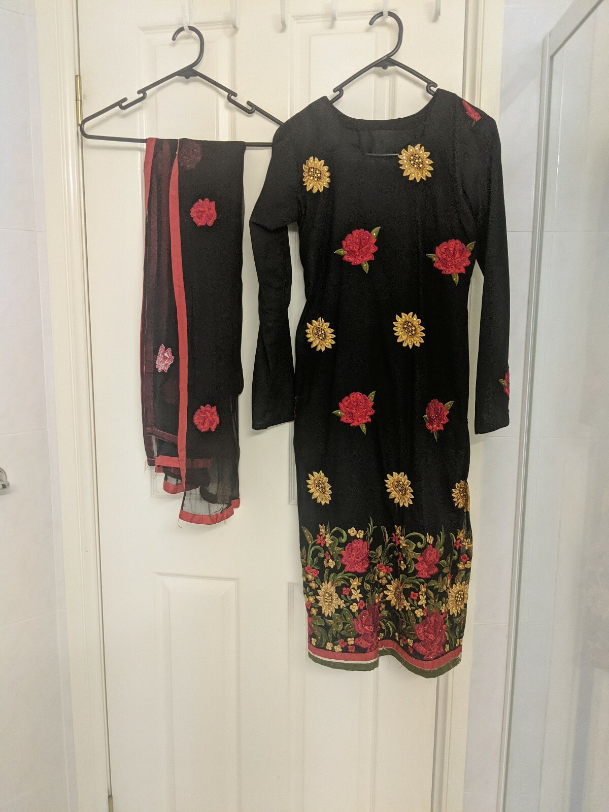Pakistani Shalwar Kameez Indian black Floral embroidered Salwar Khamiz Suit bead