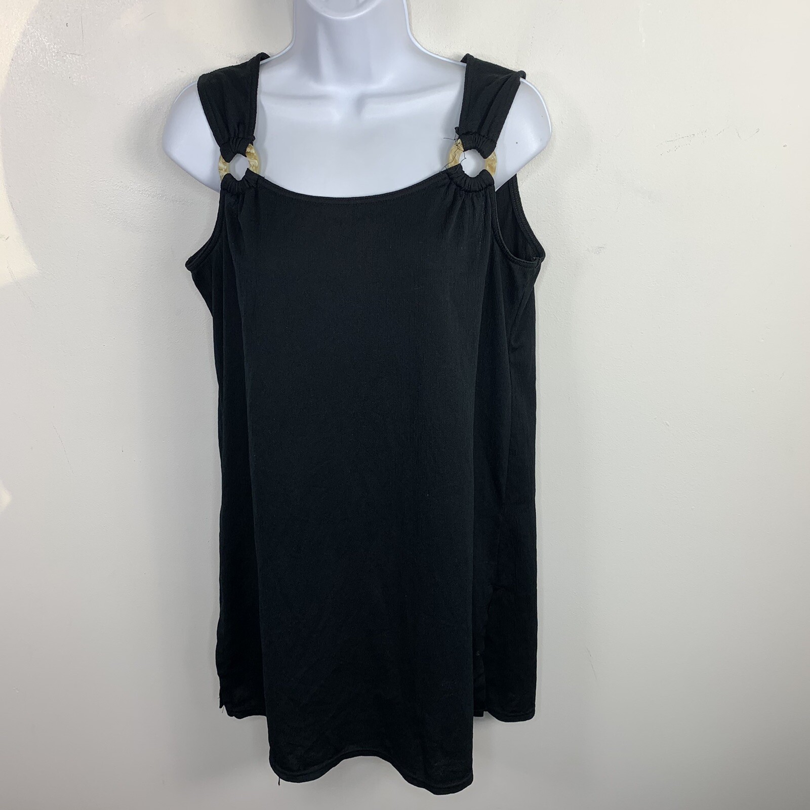 Croft and Barrow Black Sleeveless Dress sz S Button Strap Minimal Chic