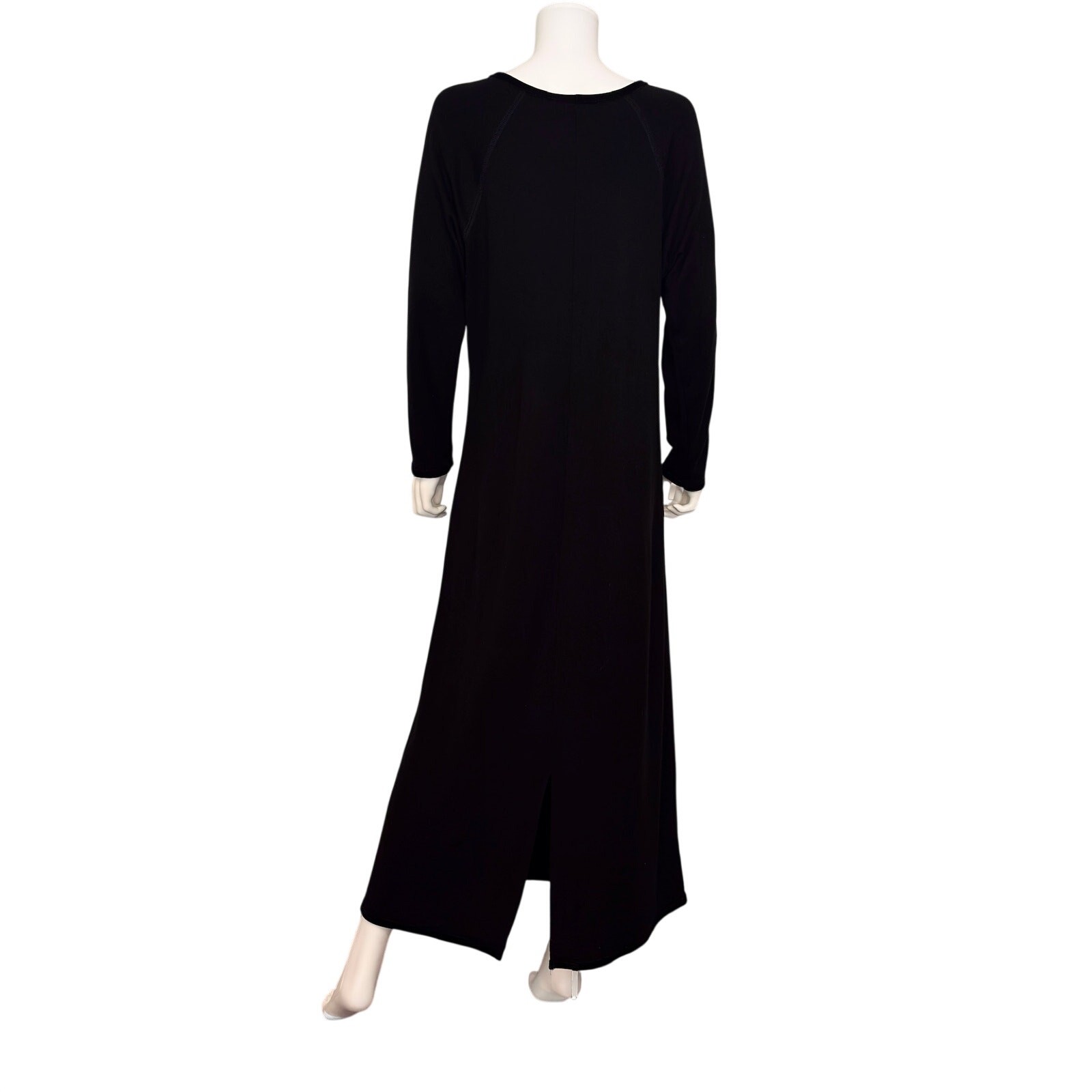 Black Minimalist Maxi Dress Soft Knit Raglan Sleeve Sweatshirt Size XL Oversized