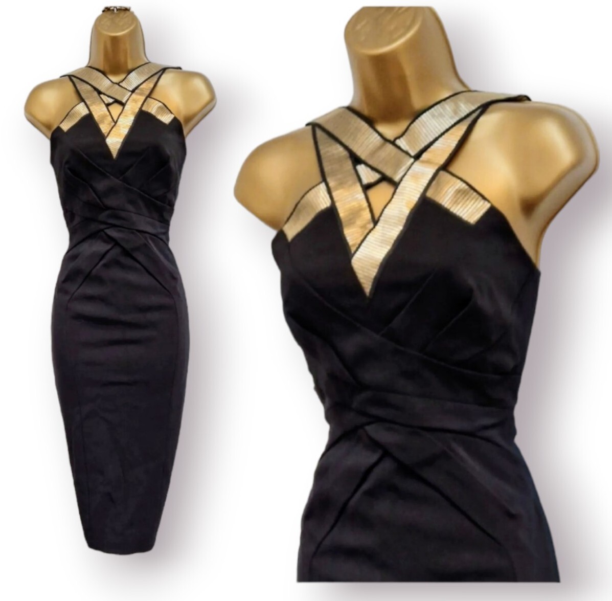 Karen Millen BNWT UK 6 Black Gold Wiggle Pencil Occasion Party Dress RRP £210