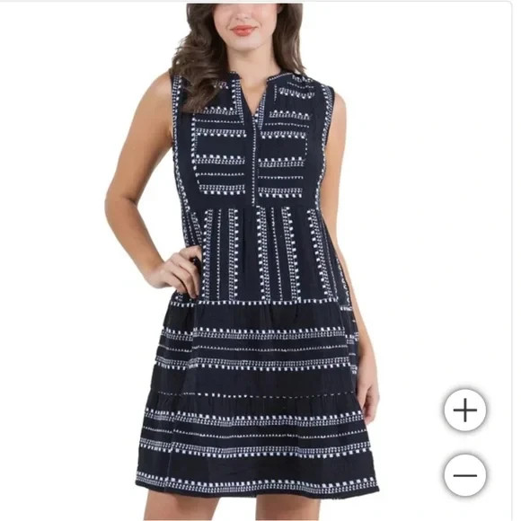 Fever Women’s 100% cotton Embroidery Sleeveless Dress, Black, Size- L