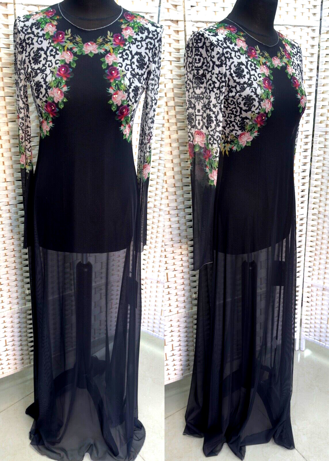 Michal Negrin Full Length Two Parts Dress With Colorful Flowers Dress Size – L –