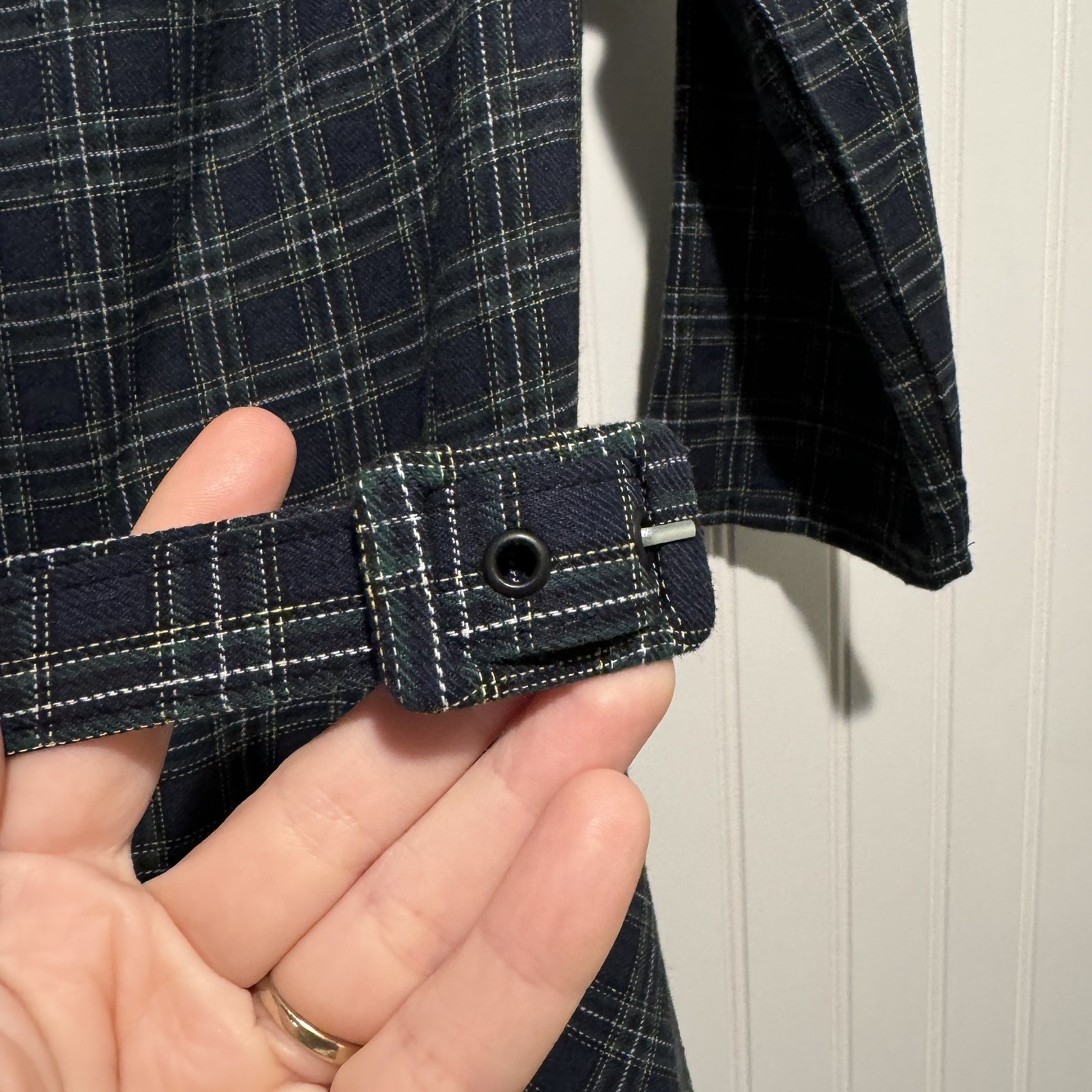 Unique Vintage Blue Green Plaid 50s Dress Fit Flare Belted Boat Neck Size 10