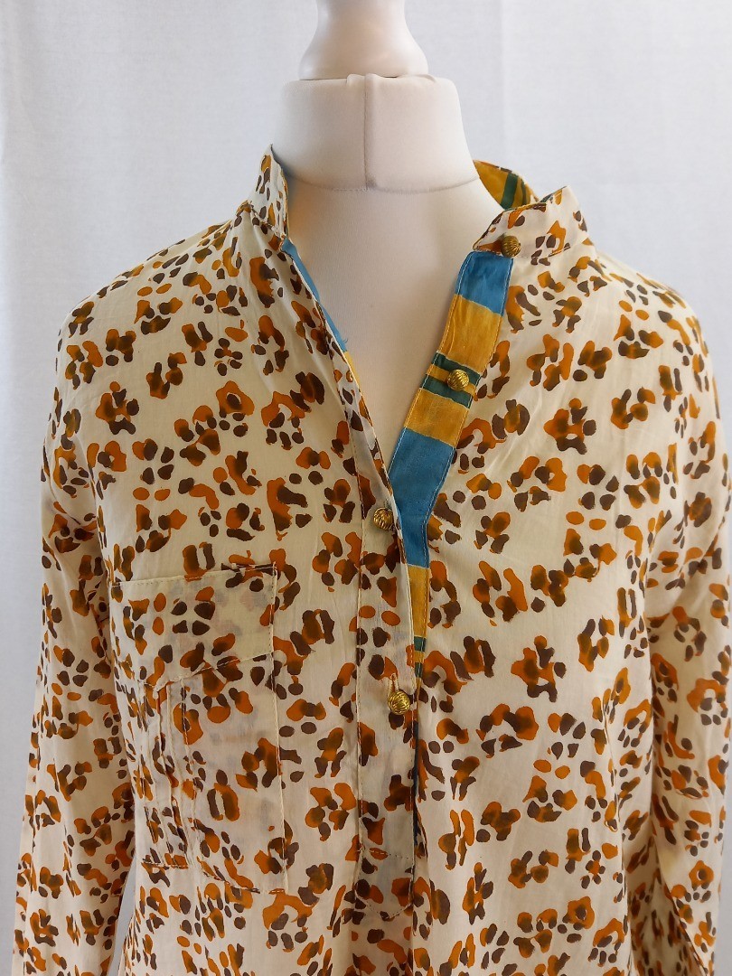 Lisa Corti Maxi Dress Size S Kaftan Animal Print Cotton Button Neck