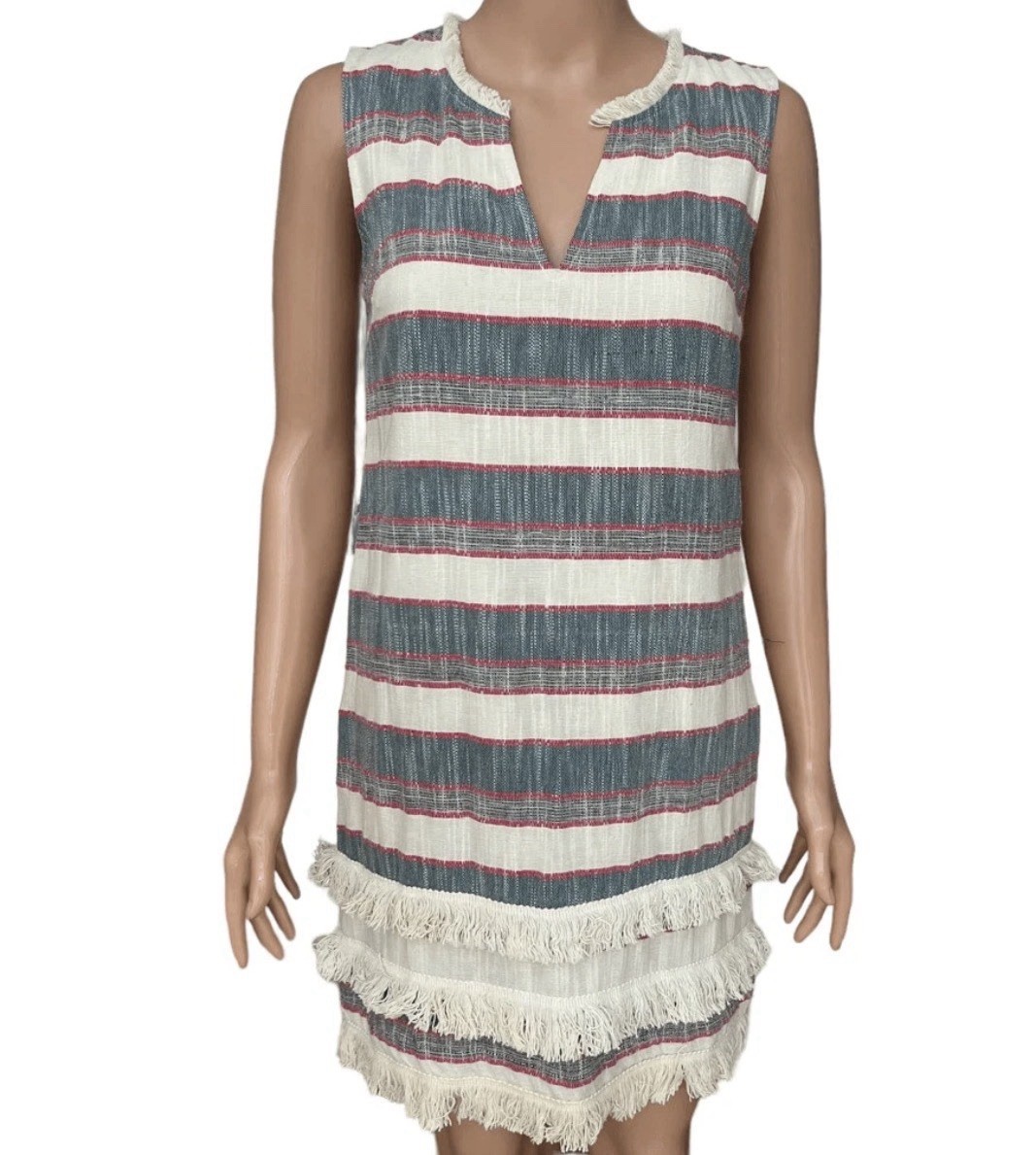 Anthropologie HOLDING HORSES FRINGE SHIFT DRESS Stripe party summer BOHO small