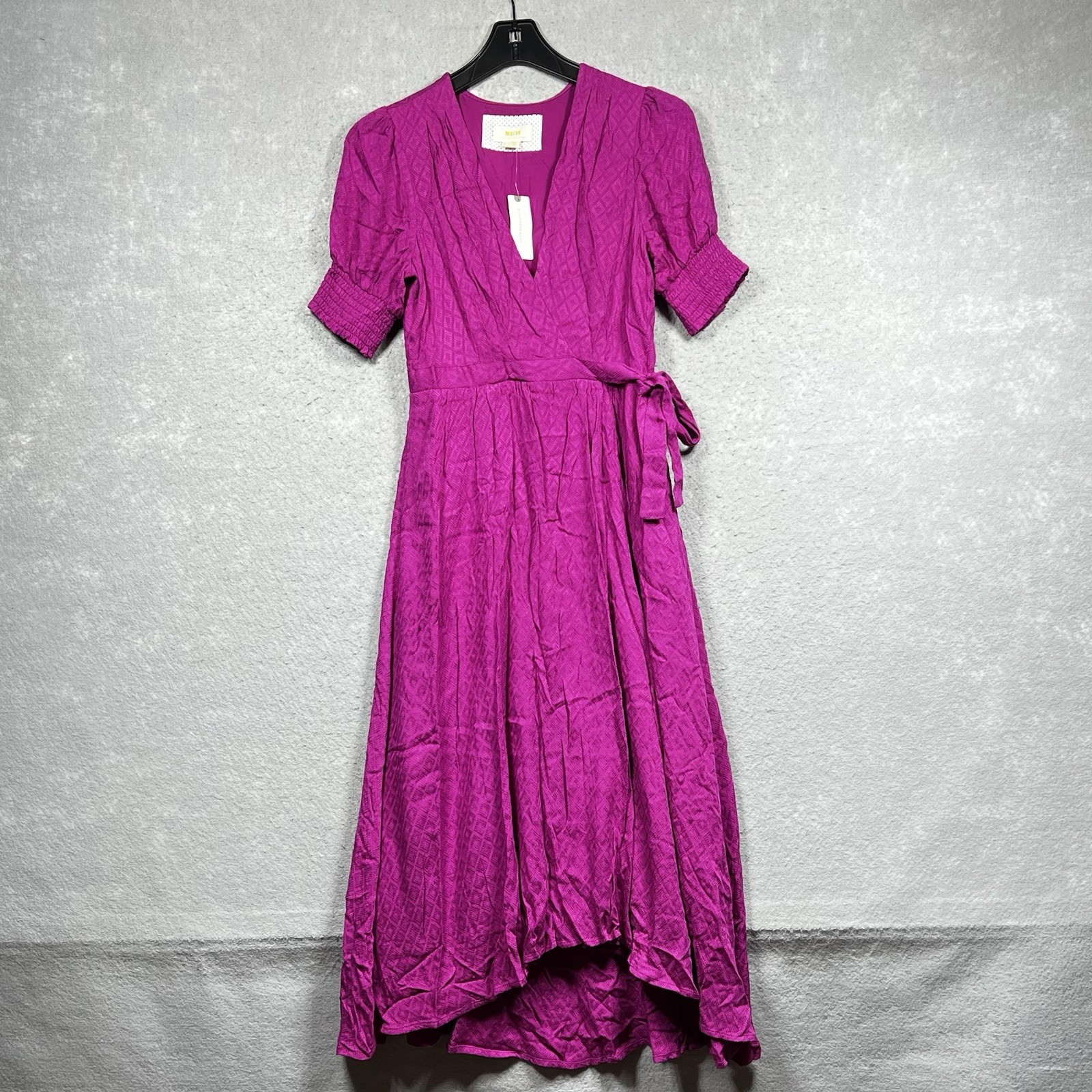 Anthropologie Maeve Breanna Wrap Dress Size 4 Raspberry Pink Puff Sleeve NWT