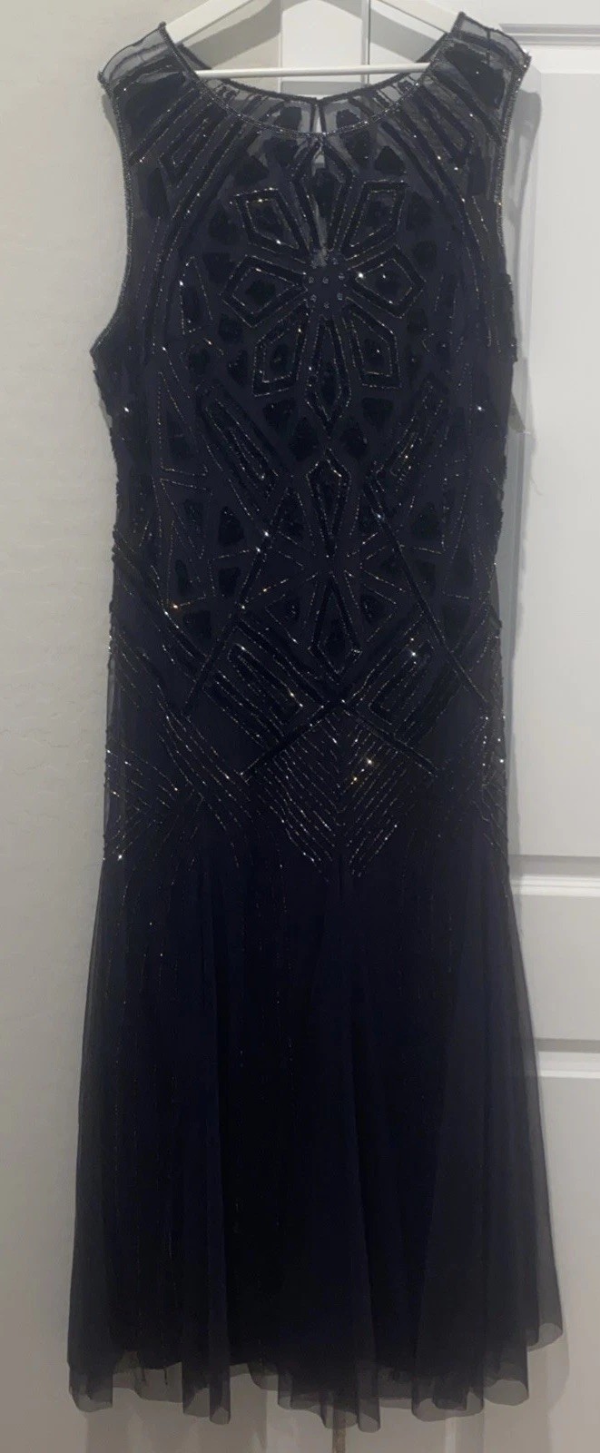Pisarro Nights Geometric Beaded Mesh Sleeveless Gown Size 20 New Plum