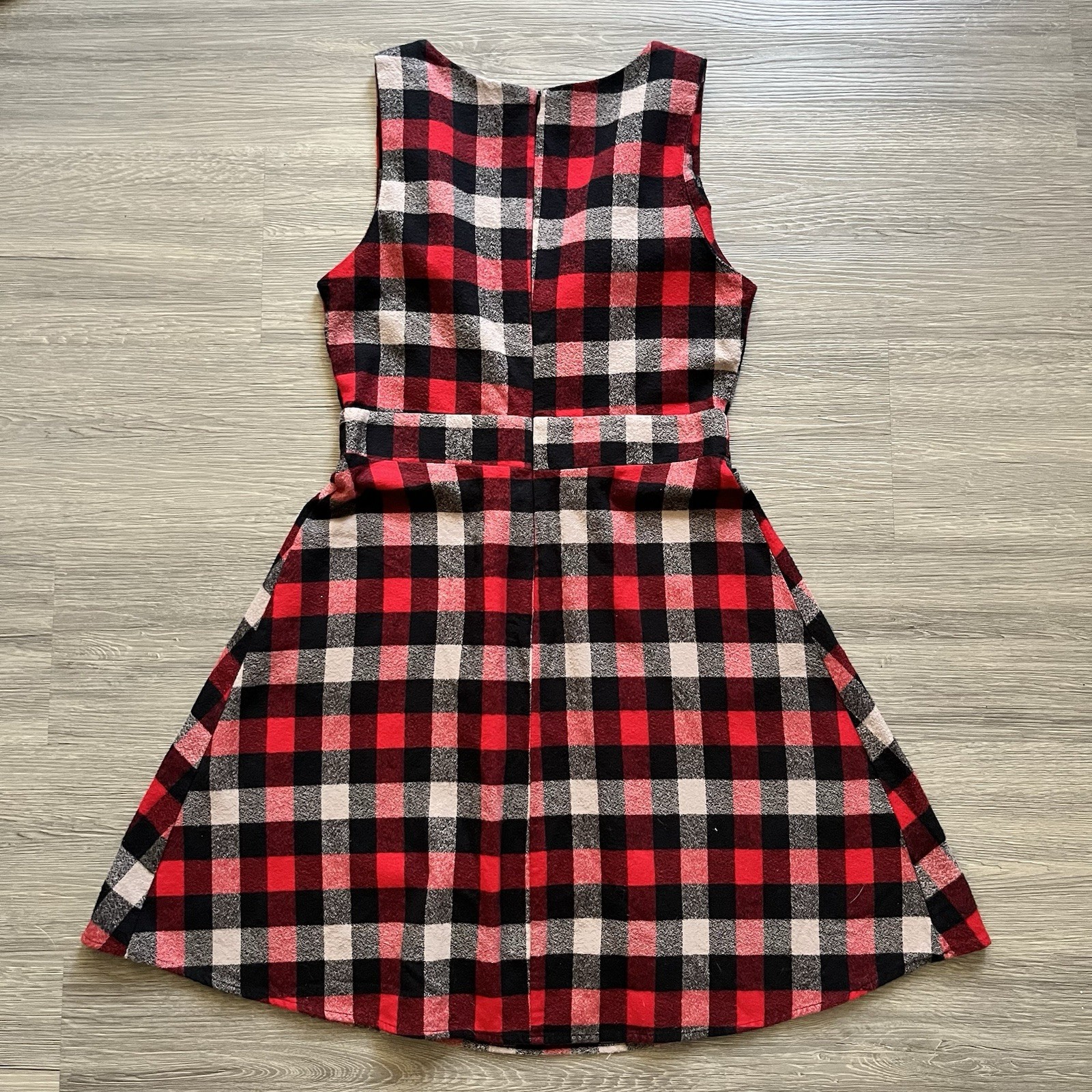 Smak Parlour Red Black White Plaid Sleeveless Scoop Neck A-Line Dress M