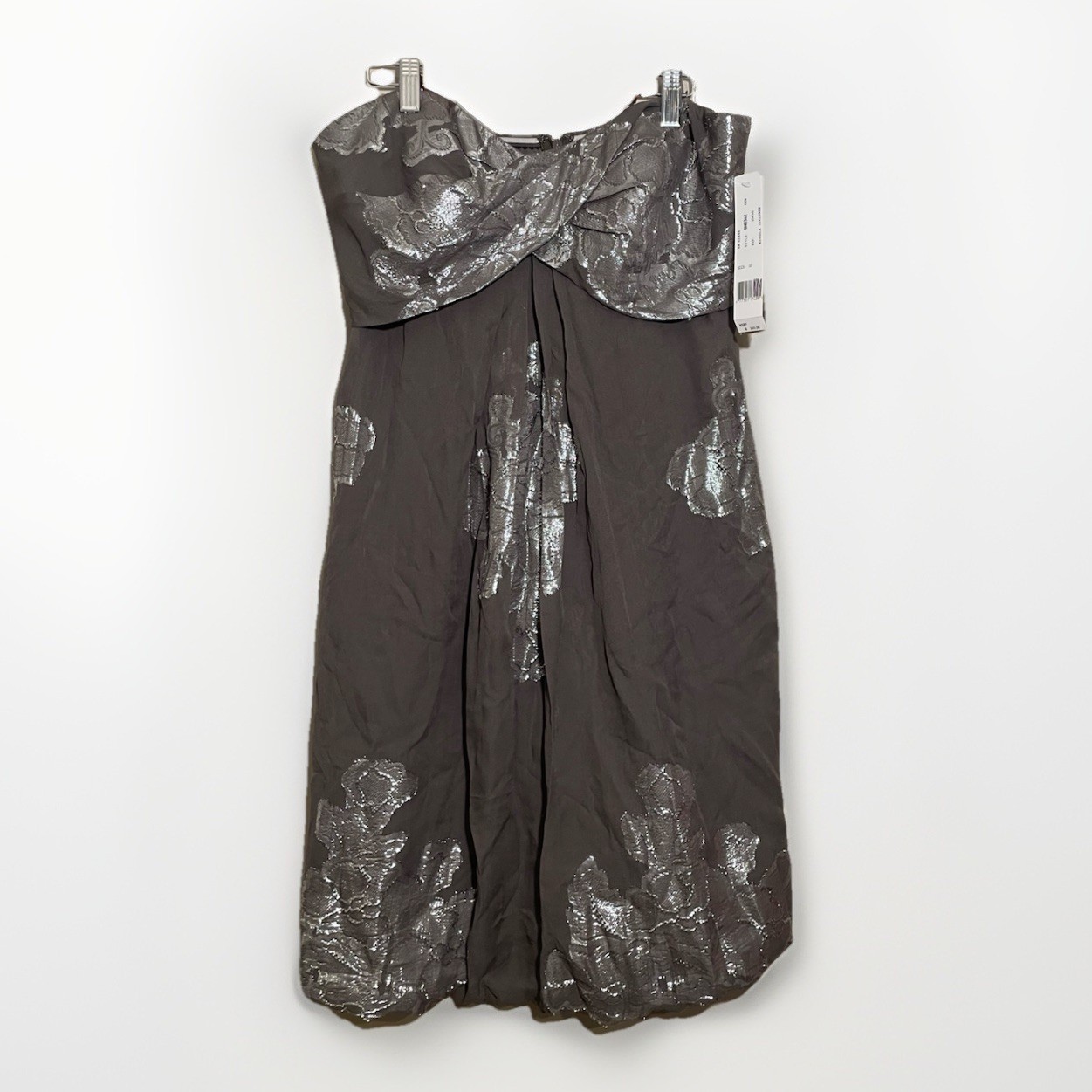 Nicole Miller Silk Foil Print Dress Women’s 10 Strapless Floral Party NWT $365