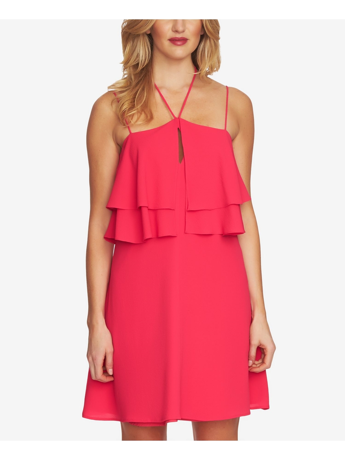 CeCe Women’s 246768 Viva Pink Halter Neck Ruffled Dress Size 4