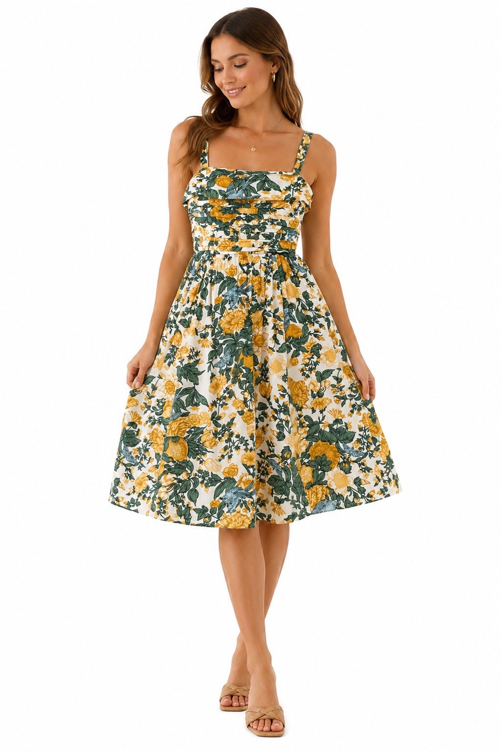 Abercrombie Fitch XL Floral Bird Sundress Cotton Blend Cottagecore Midi