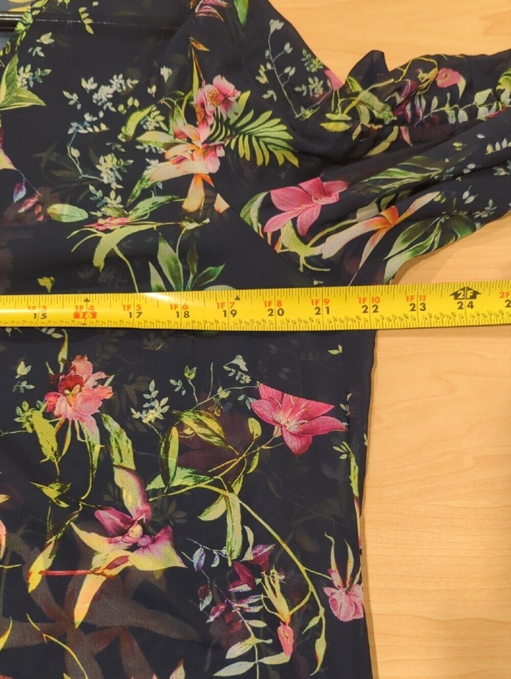 Floral V-Neck Shift Dress – Navy with Pink & Green Floral