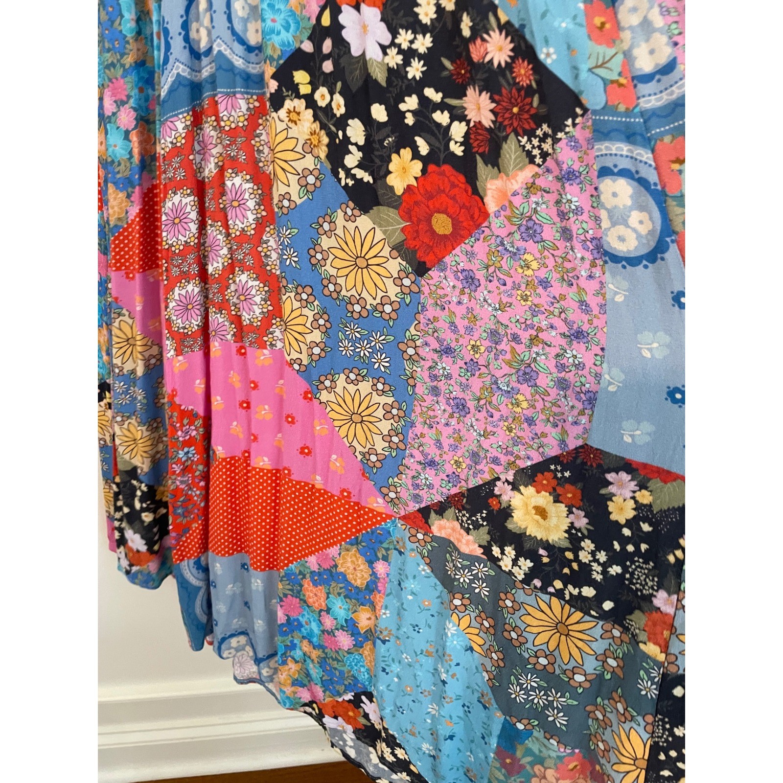 Spell & The Gypsy Cha Cha Boho Patchwork Floral Print Midi Dress Size XS
