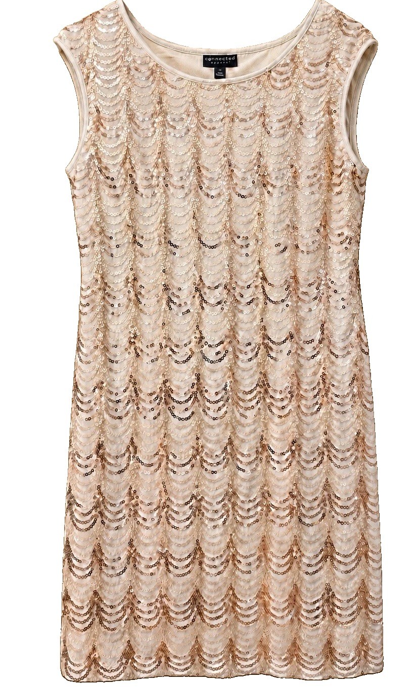 Connected Sheath Dress Size 12, Ivory Gold Sequins Cocktail Party Disco Clubbing