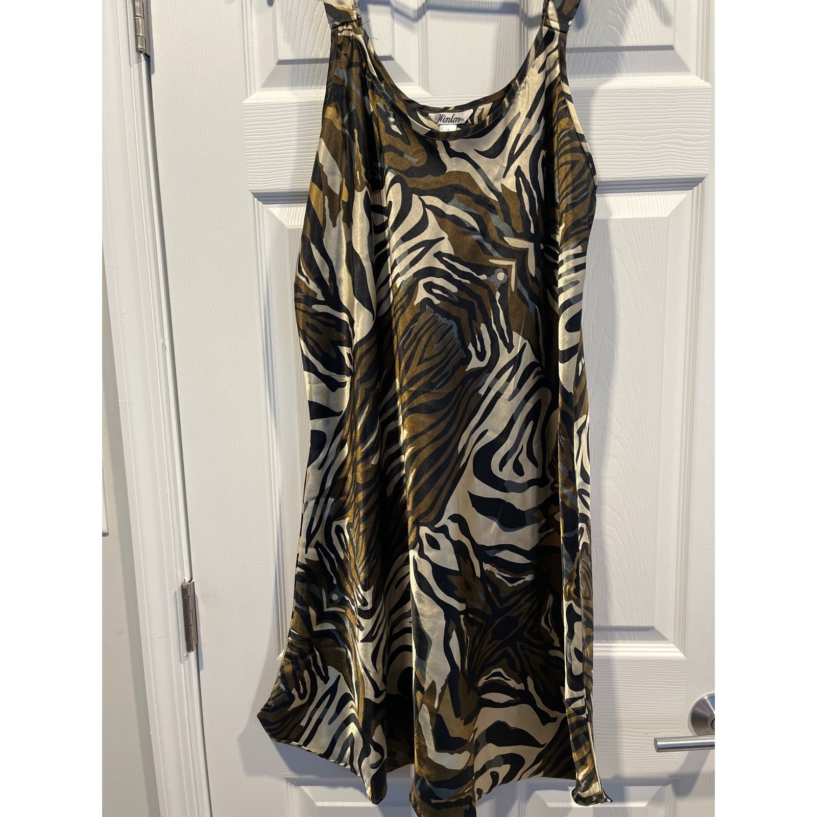 Winlar Zebra Animal Print Satin Slip Dress Brown Tan Black Sleeveless 1X