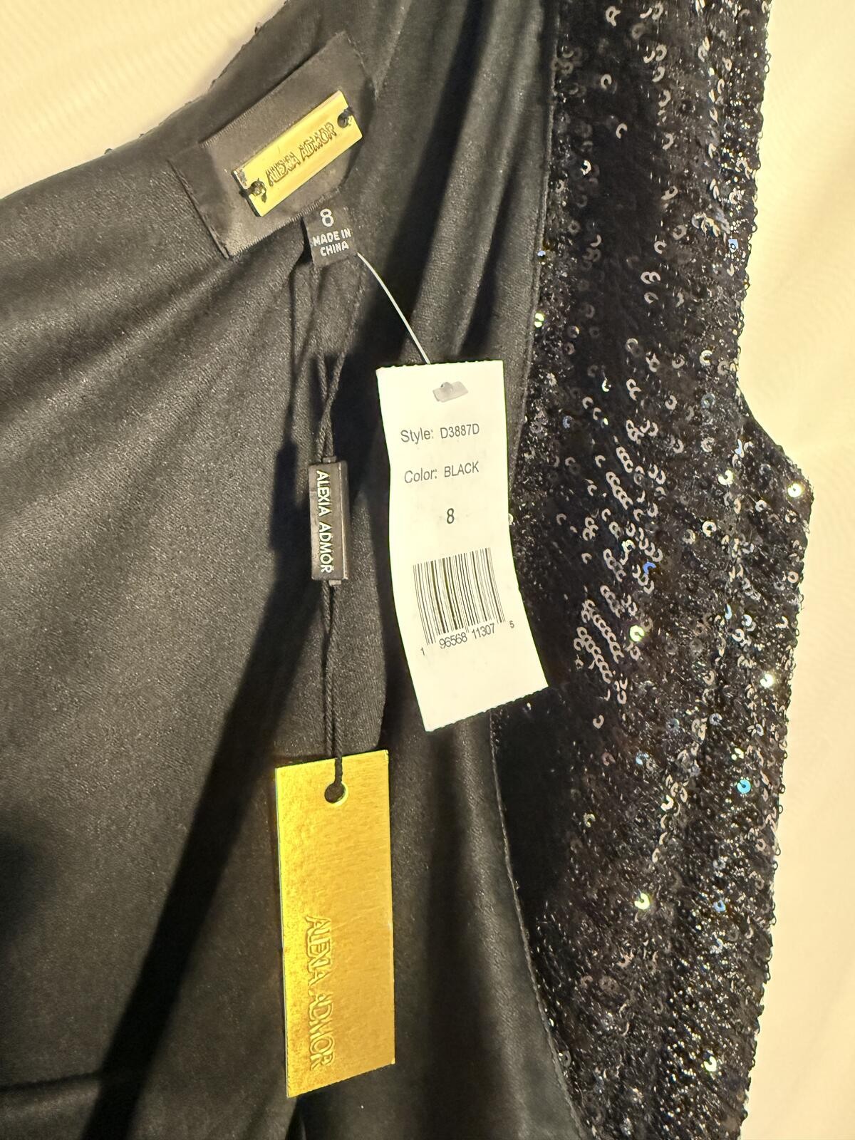 Alexia Admor Black Sequin One-Shoulder Formal Gown NWT