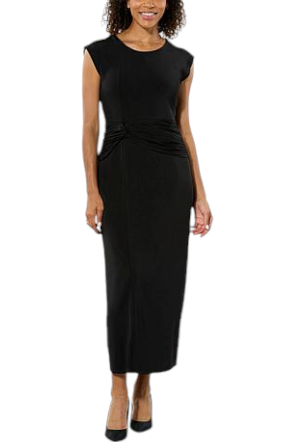 IMAN Women’s Global 2-Piece Cap-Slv Draped Detail Dress Black