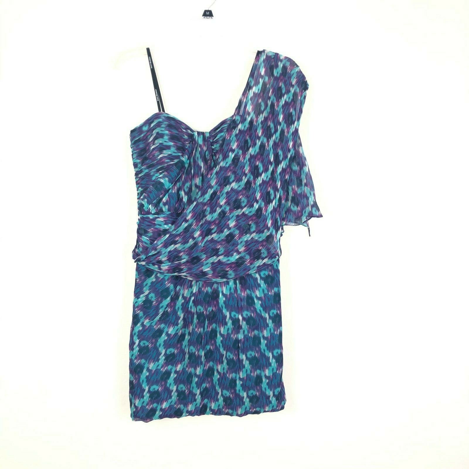 NEW Kurt Thomas Blue Silk One shoulder Pleated Mini Dress size 2 Smocked AJK