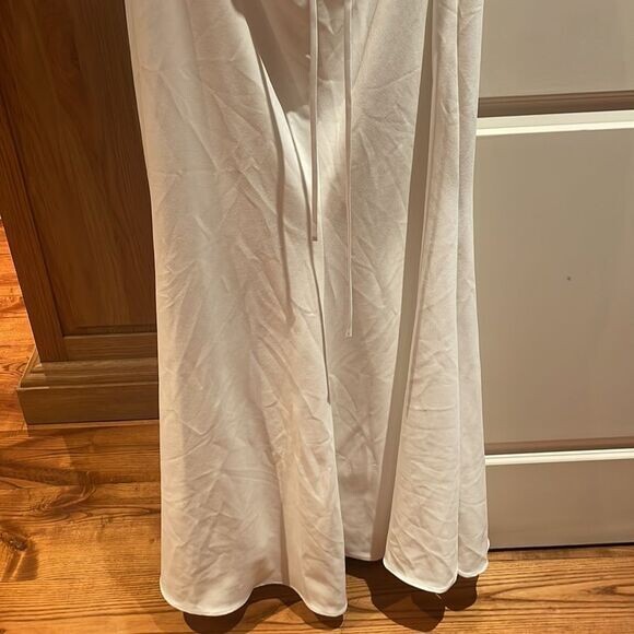 Xscape Amabella lace up long strapless scuba crepe white embelishment 16 wedding