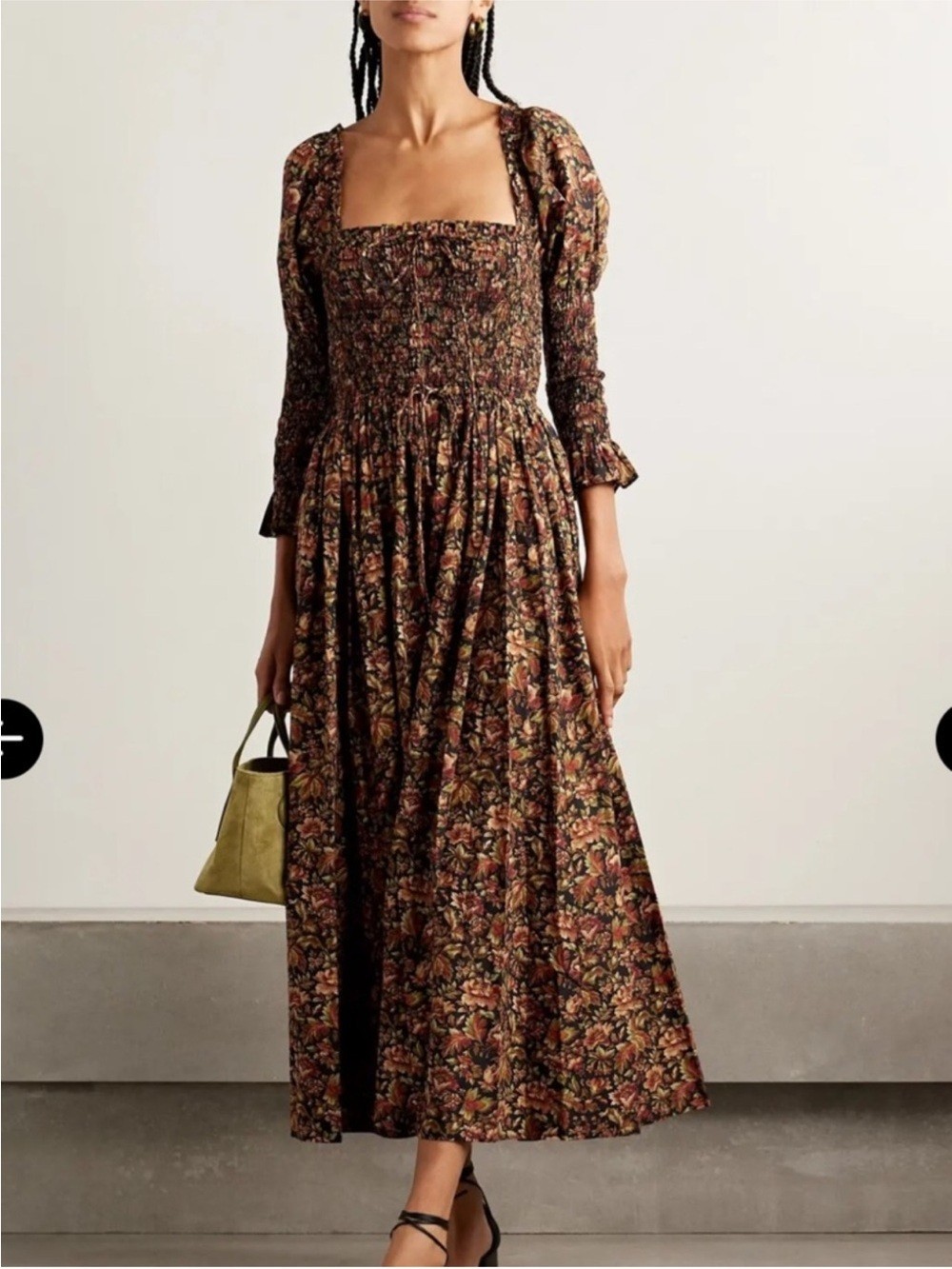 Doen BIJOU DRESS IN NOIR RÊVE DES JARDINS Leaf Print medium maxi
