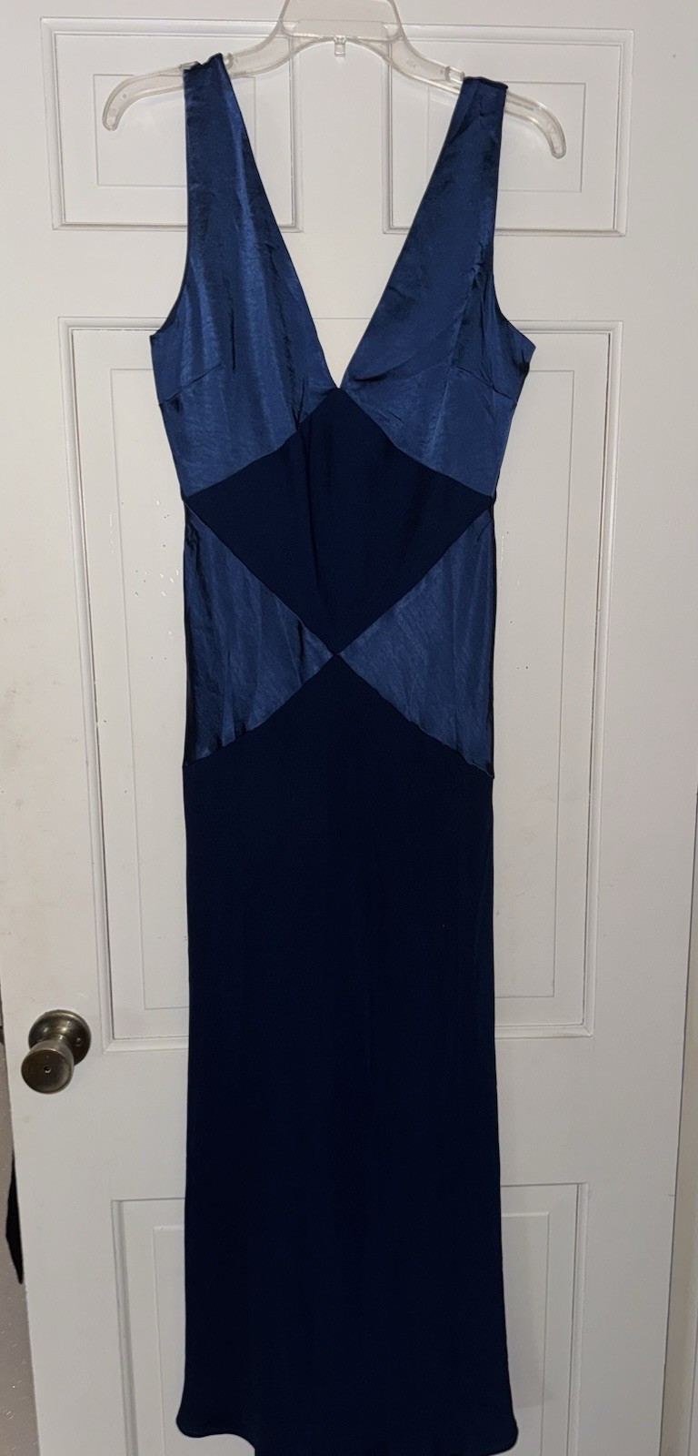 Navy Blue Silk Nylon Maxi A-Line Dress Women’s 6 Sleeveless V-Neck Long