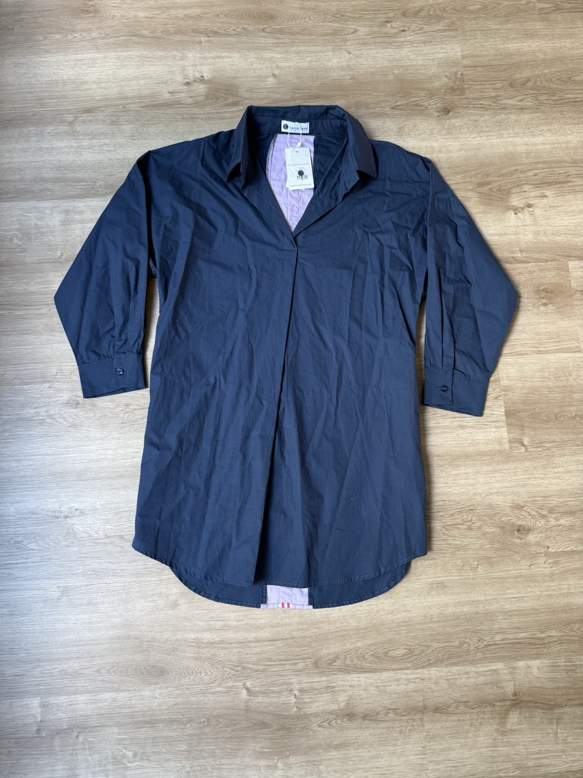 Caryn Lawn Preppy Stripe Dress Navy OSFM Shirt Dress NWT $182 Colorblock Back