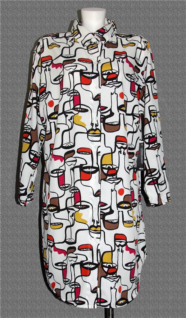Hint of BLUSH Bright Abstract Eyeballs Faces Button Front Shirt Dress Wm’s 1X