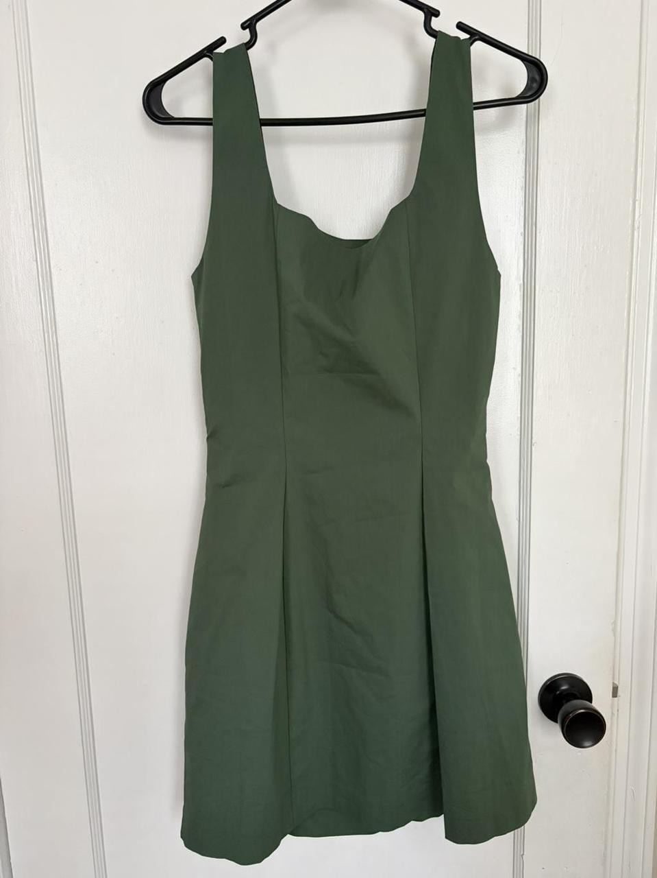 LOFT Olive Green Pleated Stretch Poplin Square Neck Ruched Mini Dress, size 6P