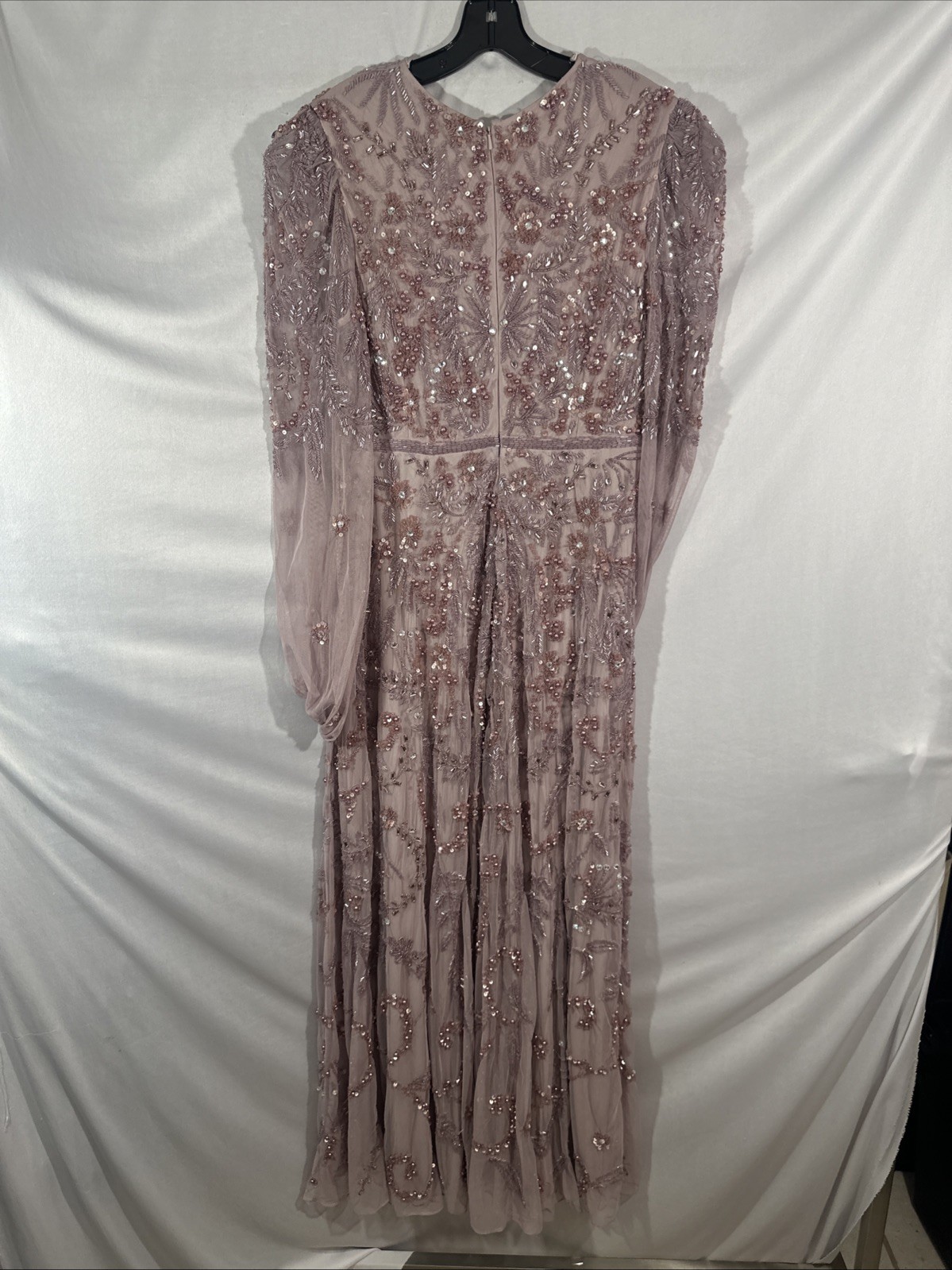 NWT MAC DUGGAL [ 10 ] 93930 Puff Sleeve Embellished A Line Gown Heather J1968