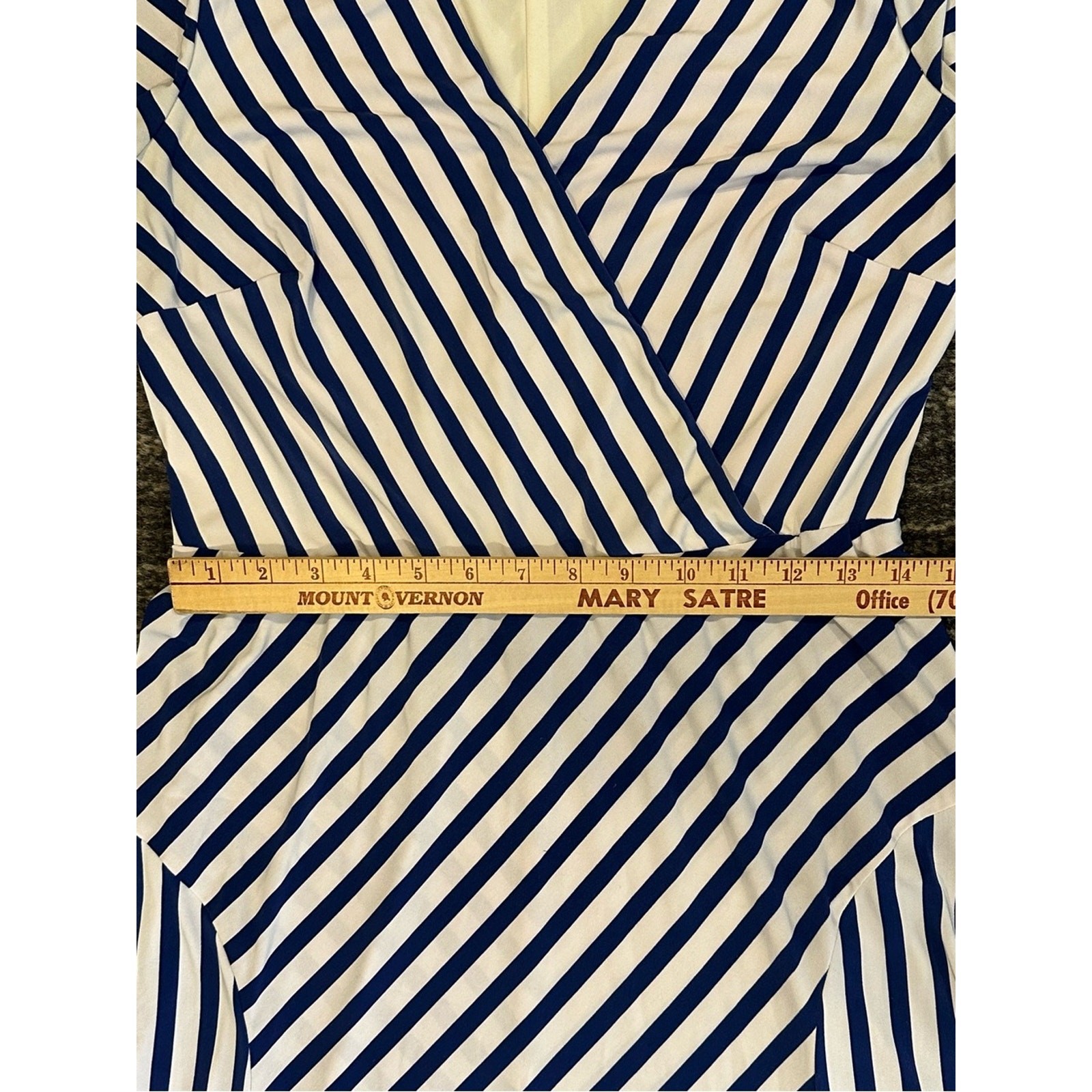 Lauren Ralph Lauren Blue White Striped Surplice Midi Dress Size 6 Coastal Preppy