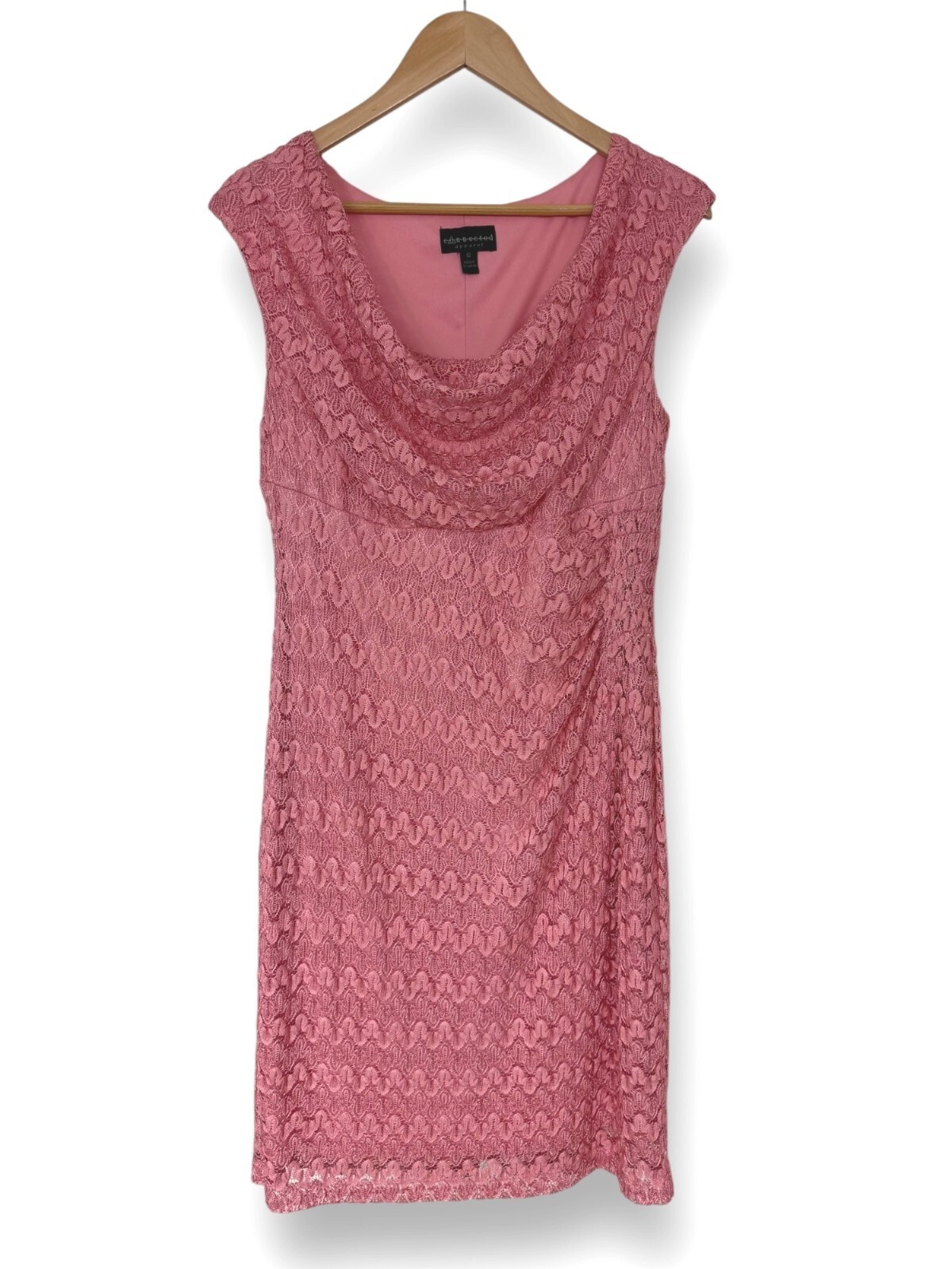 Size 12 Pink Metallic Lace Cowl Neck Dress Wedding Shower Special Occasion
